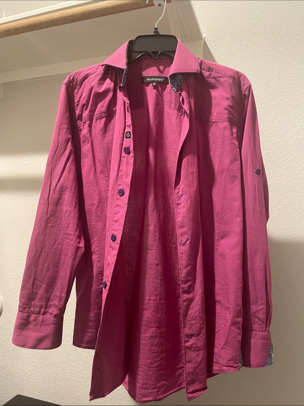 Men’s Fuchsia Button-Front Shirt Jacket by Bogosse